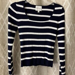 Pink Rose Navy & White Ribbed Stripe Square Neck sweater - Medium